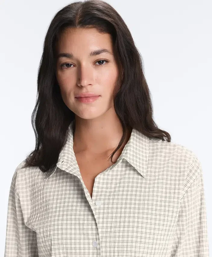 Chemise à manches longues en coton mélangé à carreaux Chemise à manches longues en coton mélangé à carreaux
