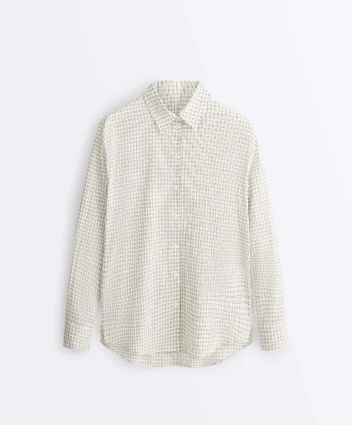 Chemise à manches longues en coton mélangé à carreaux Chemise à manches longues en coton mélangé à carreaux