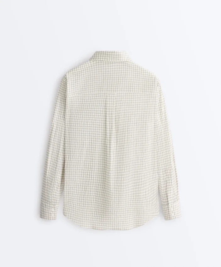 Chemise à manches longues en coton mélangé à carreaux Chemise à manches longues en coton mélangé à carreaux