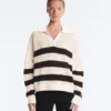 Chemise à manches longues en maille ajourée rayée 100 % coton Chemise à manches longues en maille ajourée rayée 100 % coton