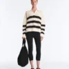 Chemise à manches longues en maille ajourée rayée 100 % coton Chemise à manches longues en maille ajourée rayée 100 % coton