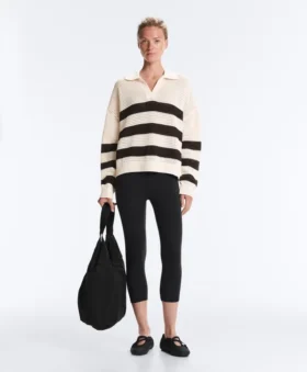 Chemise à manches longues en maille ajourée rayée 100 % coton