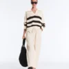 Chemise à manches longues en maille ajourée rayée 100 % coton Chemise à manches longues en maille ajourée rayée 100 % coton