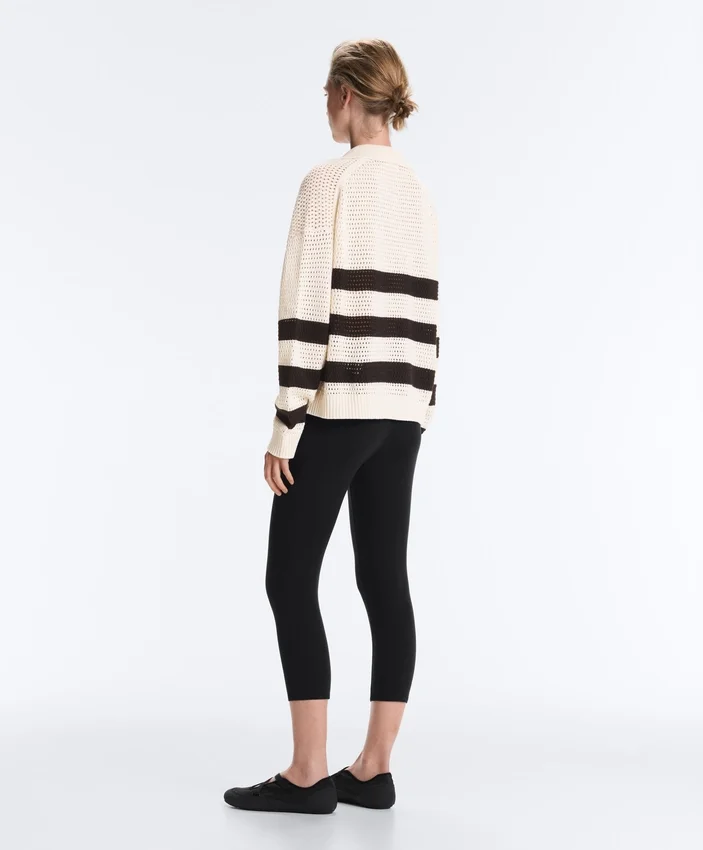 Chemise à manches longues en maille ajourée rayée 100 % coton Chemise à manches longues en maille ajourée rayée 100 % coton