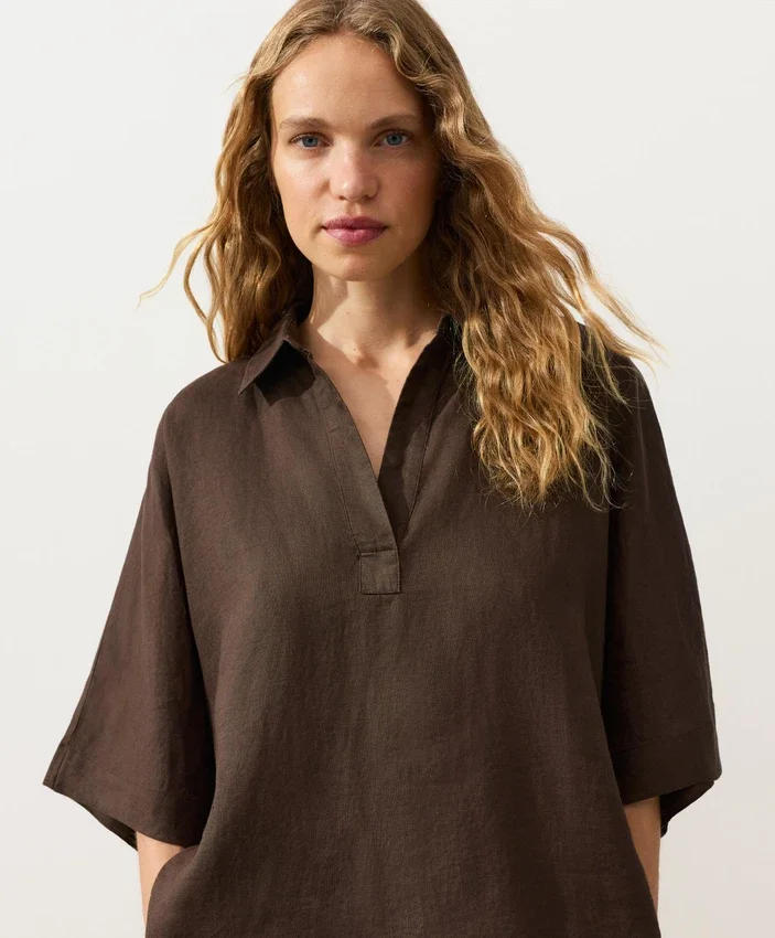 Chemise oversize à manches courtes 100 % lin Chemise oversize à manches courtes 100 % lin