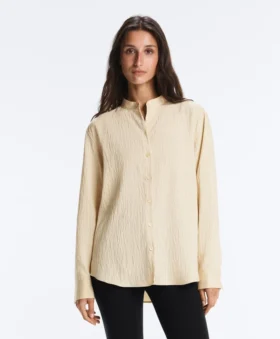 Chemise rayée en mélange de modal à col montant