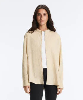 Chemise rayée en mélange de modal à col montant