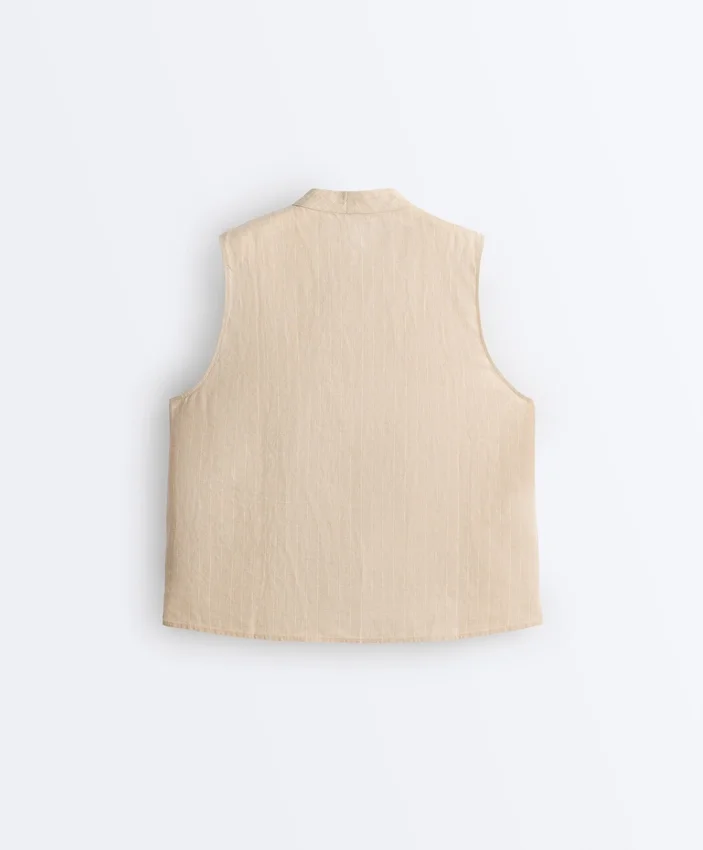 Chemise sans manches 100 % lin à col montant et boutons Chemise sans manches 100 % lin à col montant et boutons