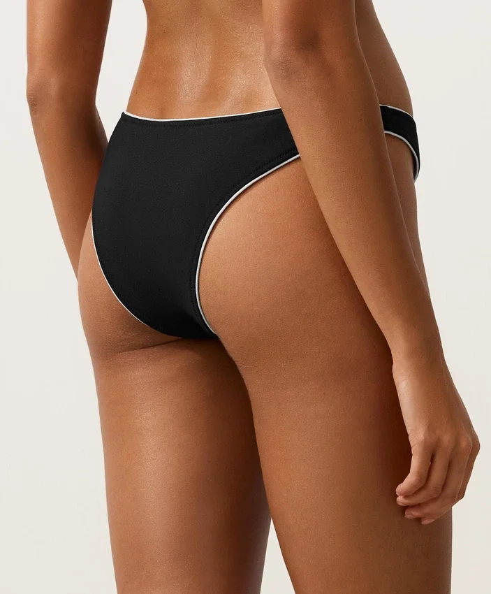 Culotte de bain à couverture moyenne avec découpe en U et passepoil Culotte de bain à couverture moyenne avec découpe en U et passepoil