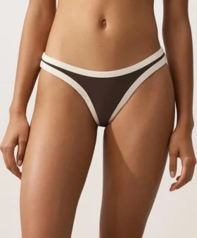 Culotte de bikini à coupe en U et couverture moyenne avec bordure contrastée