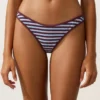 Culotte de bikini à couverture moyenne à découpe en U en tissu rayé texturé
