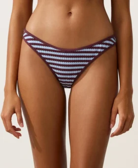 Culotte de bikini à couverture moyenne à découpe en U en tissu rayé texturé