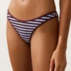 Culotte de bikini à couverture moyenne à découpe en U en tissu rayé texturé