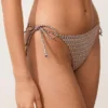 Culottes de bain à couverture moyenne avec imprimé mini et fils métalliques, dotées de liens Culottes de bain à couverture moyenne avec imprimé mini et fils métalliques, dotées de liens