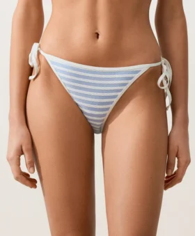 Culottes de bain à couverture moyenne texturées à rayures avec liens
