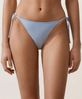 Culottes de bain à couverture moyenne texturées à rayures avec liens