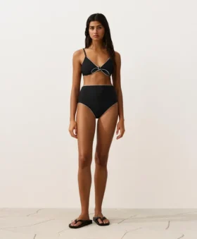 Culottes de bain taille haute avec passepoil