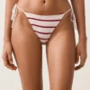Culottes de bikini à couverture moyenne en crochet rayé avec liens