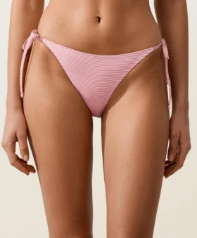 Culottes de bikini à couverture moyenne à rayures avec liens