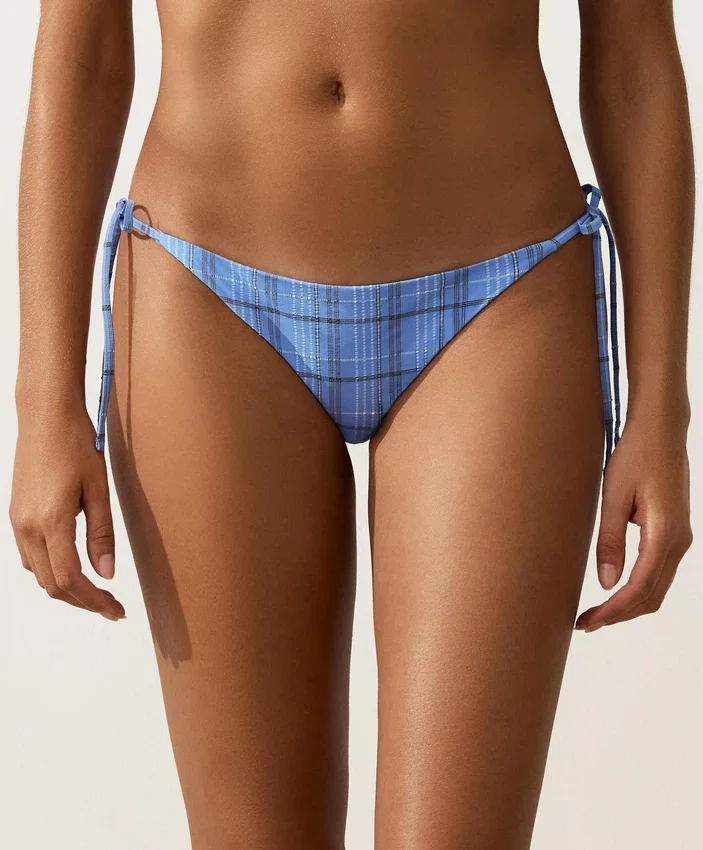 Culottes de bikini à nouer à couverture moyenne, imprimées à carreaux Culottes de bikini à nouer à couverture moyenne, imprimées à carreaux