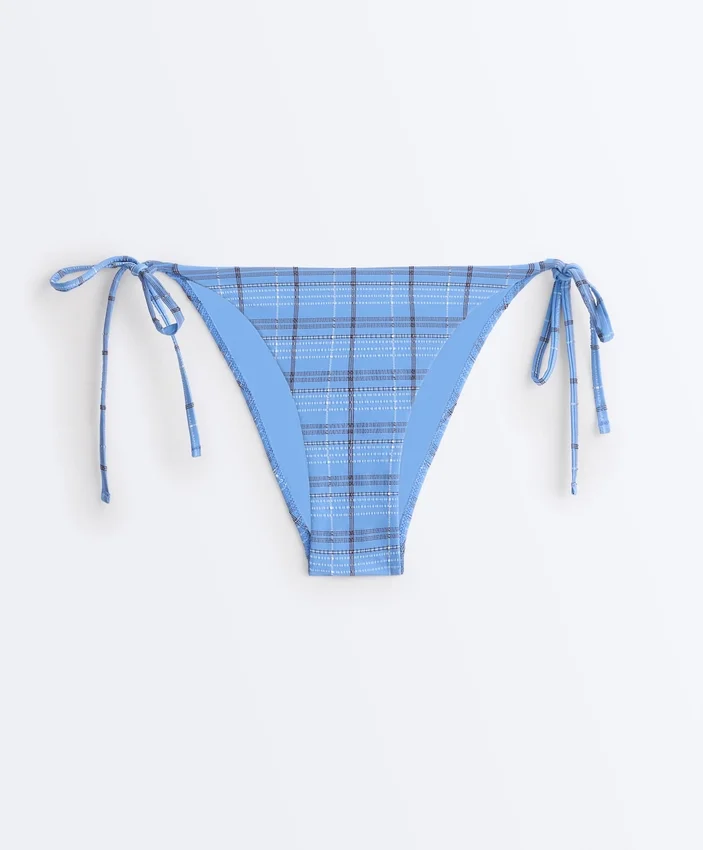 Culottes de bikini à nouer à couverture moyenne, imprimées à carreaux Culottes de bikini à nouer à couverture moyenne, imprimées à carreaux