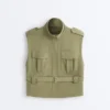 Gilets sans manches utilitaires en piqué avec ceinture en coton Gilets sans manches utilitaires en piqué avec ceinture en coton