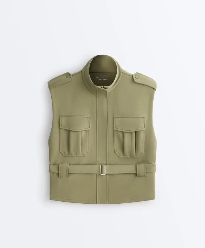 Gilets sans manches utilitaires en piqué avec ceinture en coton Gilets sans manches utilitaires en piqué avec ceinture en coton