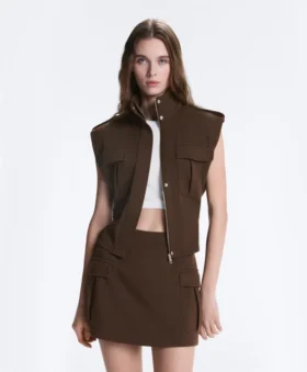 Gilets sans manches utilitaires en piqué avec ceinture en coton Gilets sans manches utilitaires en piqué avec ceinture en coton