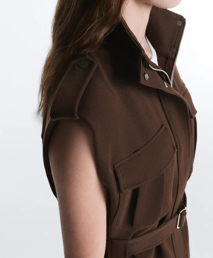 Gilets sans manches utilitaires en piqué avec ceinture en coton Gilets sans manches utilitaires en piqué avec ceinture en coton