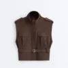 Gilets sans manches utilitaires en piqué avec ceinture en coton Gilets sans manches utilitaires en piqué avec ceinture en coton