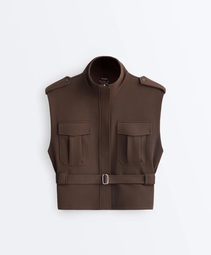 Gilets sans manches utilitaires en piqué avec ceinture en coton Gilets sans manches utilitaires en piqué avec ceinture en coton