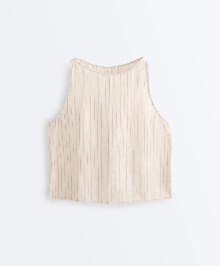 Haut carré rayé 100 % lin Haut carré rayé 100 % lin
