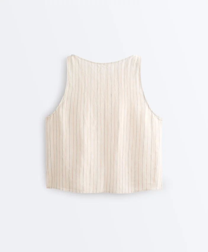 Haut carré rayé 100 % lin Haut carré rayé 100 % lin