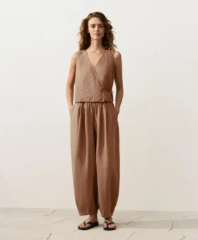 Haut croisé à nouer, encolure carrée, 100 % lin