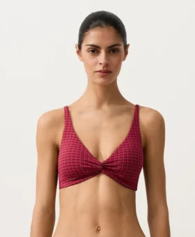 Haut de bikini dos nu en jacquard géométrique