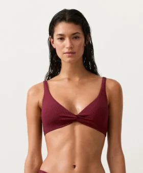 Haut de bikini dos nu en jacquard à petits carreaux