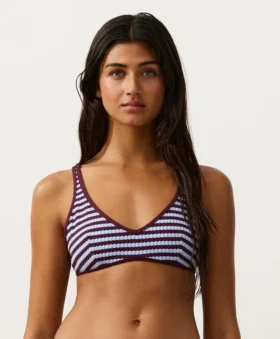 Haut de bikini dos nu à rayures texturées