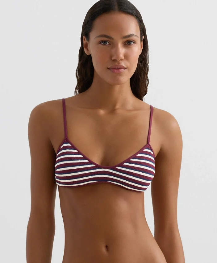 Haut de bikini triangle à rayures texturées Haut de bikini triangle à rayures texturées