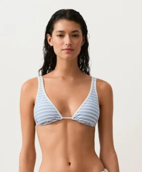 Haut de bikini triangle à rayures texturées et dos nu