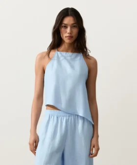 Haut sans manches asymétrique 100 % lin