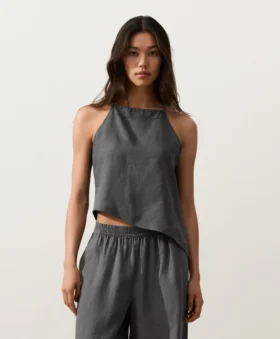 Haut sans manches asymétrique 100 % lin