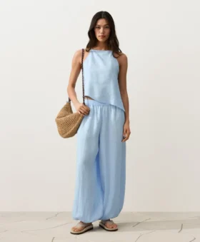 Haut sans manches asymétrique 100 % lin