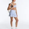 Jupe courte taille haute à volants rayés