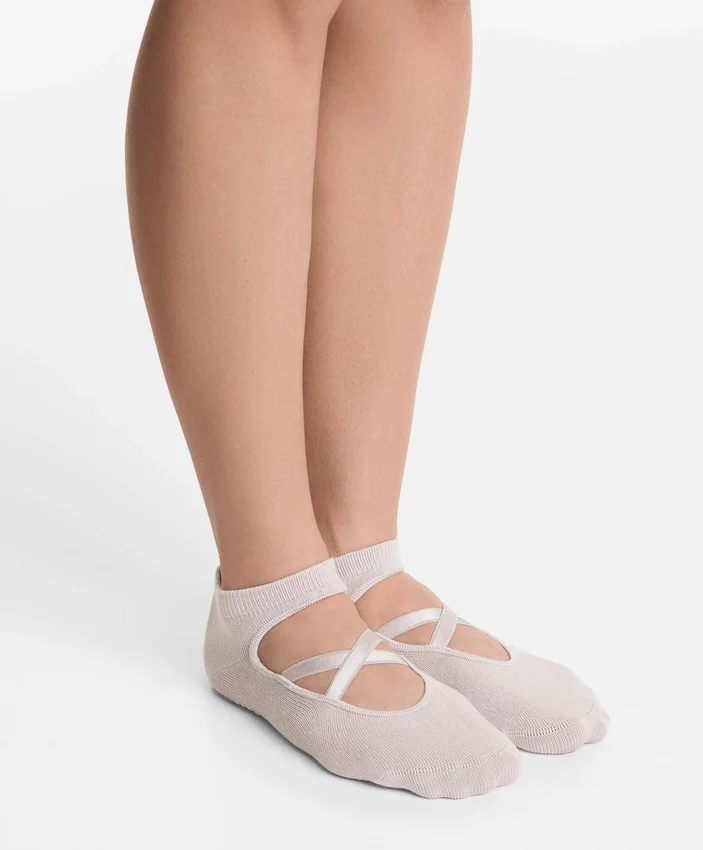Lot de 2 paires de chaussettes de yoga et de Pilates en coton mélangé avec bandes croisées Lot de 2 paires de chaussettes de yoga et de Pilates en coton mélangé avec bandes croisées