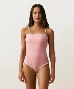 Maillot de bain bandeau à bordures contrastées