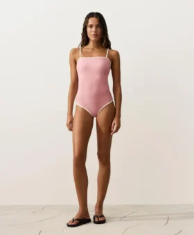 Maillot de bain bandeau à bordures contrastées