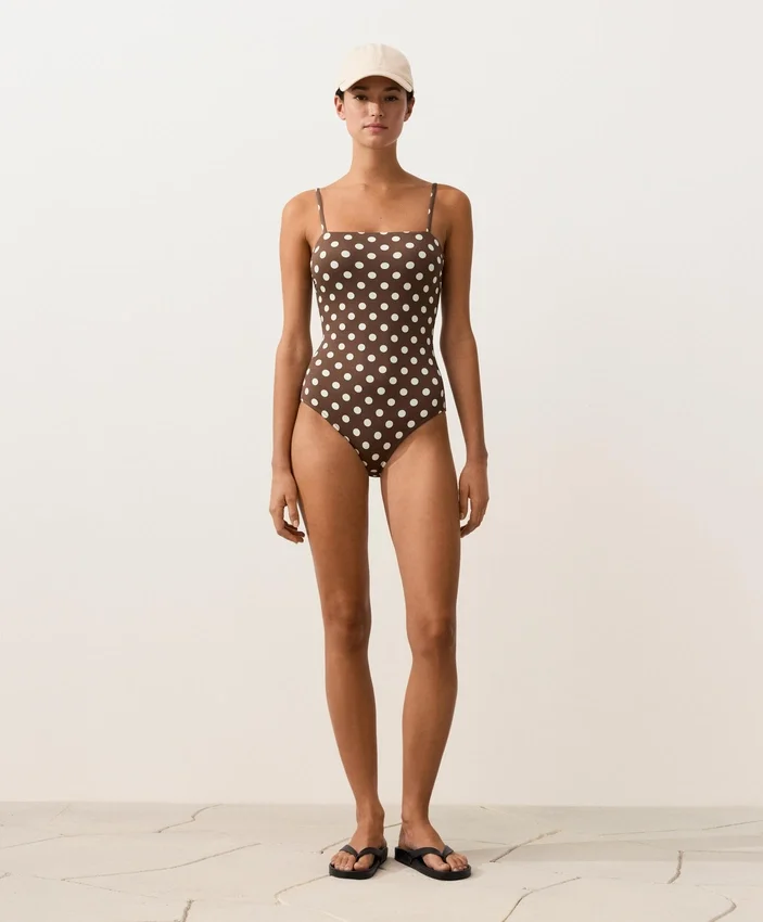 Maillot de bain bandeau en piqué à pois Maillot de bain bandeau en piqué à pois