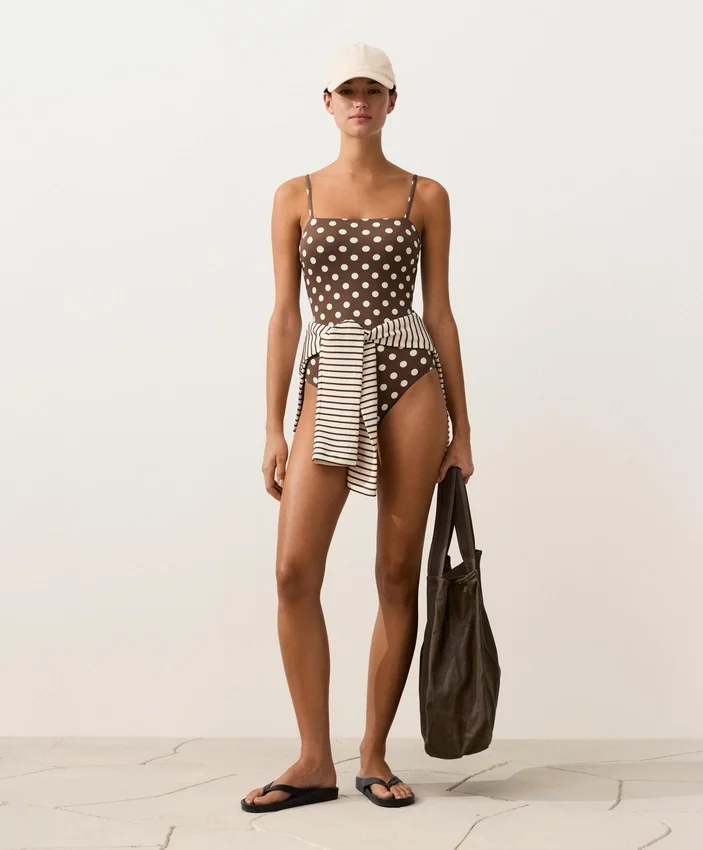 Maillot de bain bandeau en piqué à pois Maillot de bain bandeau en piqué à pois