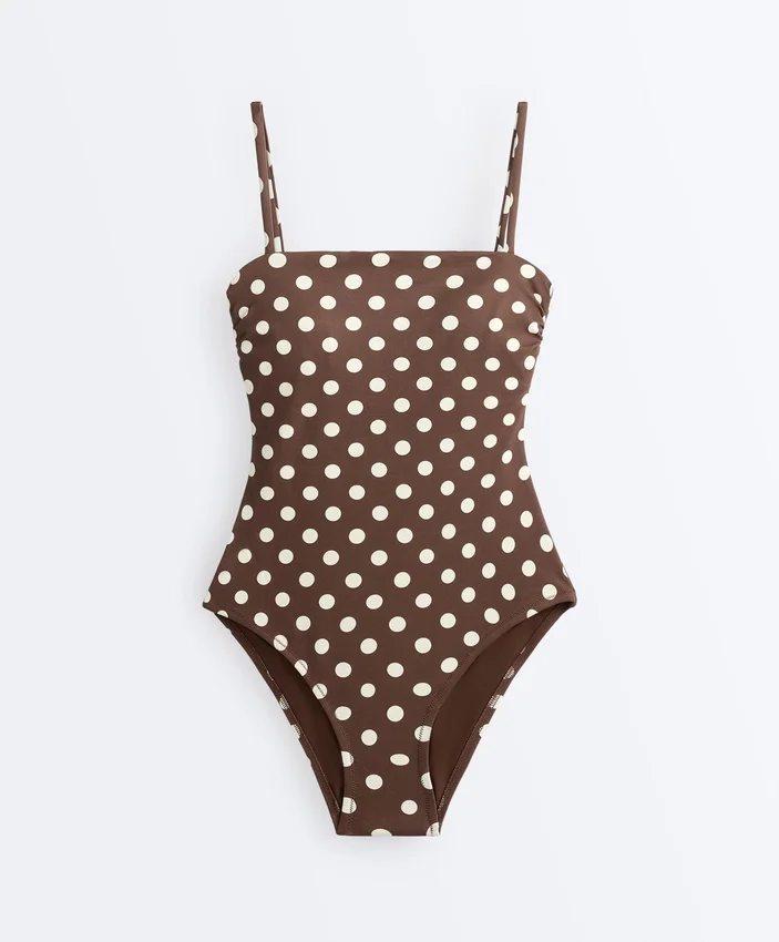 Maillot de bain bandeau en piqué à pois Maillot de bain bandeau en piqué à pois