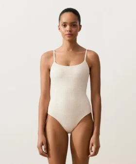 Maillot de bain à col rond en crochet texturé bulles